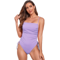 Iconix Draped High Cut Solid Colour One Piece Swimsuit - Purple