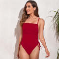 Iconix Draped High Cut Solid Colour One Piece Swimsuit - Red