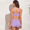 Iconix Sporty High Waist Two-piece Solid Colour Swimwear - Purple
