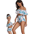 Matching Mom or Daughter Blue Fern Print Off Shoulder Two-Piece Bikini