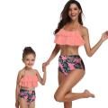 Matching Mom or Daughter Peach Leafy Print Two-Piece Bikini
