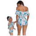 Matching Mom or Daughter Blue Fern Print Off Shoulder Two-Piece Bikini