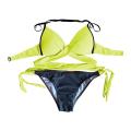 Padded Criss-Cross Bikini Set Swimsuit in Neon Yellow - L