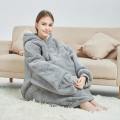 Unisex Grey Oversized Plush Blanket Hoodie - Medium
