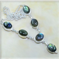 Natural Labradorite Gemstone 925 Silver Necklace