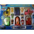 Paw patrol figurines with cars, size of yellow car 7x4cm, dog 4cm