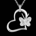Lucky Silver - Silver Designer Heart with Butterfly Necklace - LOCAL STOCK - LSN272