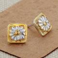 Lucky Silver - Silver Designer Flower in Square Stud Earrings - LOCAL STOCK - LSE222