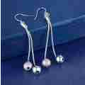 Lucky Silver - Silver Designer 2 String Ball Dangle Earrings - LOCAL STOCK - LSE323