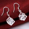 Lucky Silver - Silver Designer Cubed Swarovski Crystal Earrings - LOCAL STOCK - LSE583