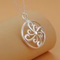 Lucky Silver - Silver Designer Round Flower Pendant Necklace - LOCAL STOCK - LSN1071