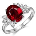 Lucky Silver - Silver Designer Oval Ruby Red Ring with Swarovski Crystal - LOCAL STOCK - LSR1055