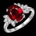 Lucky Silver - Silver Designer Oval Ruby Red Ring with Swarovski Crystal - LOCAL STOCK - LSR1055