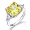 Lucky Silver - Silver Designer 8ct Solid 925 Sterling Silver Three-Stone Luxury Ring Yellow Citri...