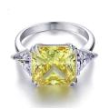 Lucky Silver - Silver Designer 8ct Solid 925 Sterling Silver Three-Stone Luxury Ring Yellow Citri...