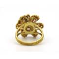 18K gold enamel and diamond flower ring.