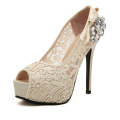 Lovely Apricot Solid Lace Pumps - 40 / Apricot