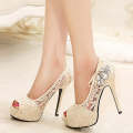 Lovely Apricot Solid Lace Pumps - 40 / Apricot