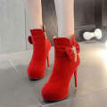Sexy Black Solid Flock Boots - Black/Red
