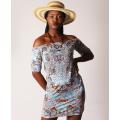 OFF SHOULDER SLINKY DRESS - BLUE