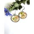 Yellow and Green Fynbos Blast Silver Round Frame Resin Jewellery