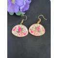 Pink Floral Earrings with Red Back Side