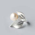 Sterling Silver Plated and Pearl Adjustable Ring
