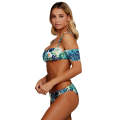 Tropical Print Spaghetti Straps Cold Shoulder Swimsuit - as shown / (US 4-6)S