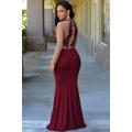 Claret Nude Mesh Accent Maxi Dress - as shown / (US 4-6)S