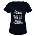 A Witch Lives Here with Little Monsters - Halloween - Ladies - T-Shirt