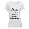 A Witch Lives Here with Little Monsters - Halloween - Ladies - T-Shirt