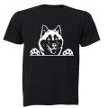 Husky Peeking - Adults - T-Shirt - L / Black / Short