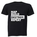 Nap. Build. Destroy. Repeat! - Kids T-Shirt