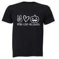 Peace. Love. Halloween - Kids T-Shirt
