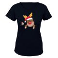 Peeking Christmas Reindeer & Bird - Ladies - T-Shirt