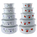 New World Enamel Storage Bowl Set (5 bowls & 5 lids, Randomly Delivered with Different Decorated ...