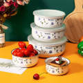 New World Enamel Storage Bowl Set (5 bowls & 5 lids, Randomly Delivered with Different Decorated ...
