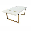 OpulentDine Table - Contemporary Dining Table with High Gloss Wood & Gold Chrome Legs