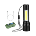 Mini Alloy USB Rechargeable Torch Flashlight with Zoom and Side Light - 2 set