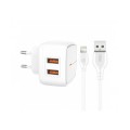XO Dual USB Charging Adapter With Lightning Cable - XO-L61