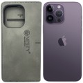 Nesty Stylish Soft Suede 3 Slot Card Holder Flip Case For iPhone 14 Pro Max - Grey