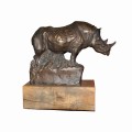 Wood Mounted Bronze Rhino by Jo Roos