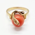 9ct Gold and Coral Snake Ring