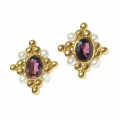 18 Carat Gold  Amethyst And Pearl Earrings