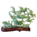 Natural Green Jade 12 Horse Statue On Stand