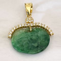 Chinese 14Ct Gold  Jade and Diamonds Pendant
