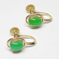 Chinese Jade Pair Earrings  Set in 14ct Gold