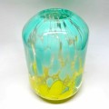 Bohemian Turquoise and Yellow Mottled Glass Vase