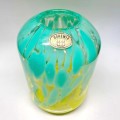 Bohemian Turquoise and Yellow Mottled Glass Vase