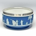 Wedgwood Cobalt Blue Jasperware Silver Plated Rim Maidens Bowl